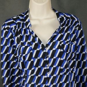 NY Collection Plus Size Blouse Size 1X Blue Black